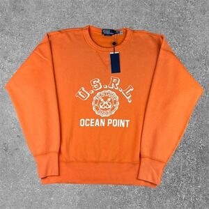 Polo Ralph Lauren USRL Ocean Point Orange Graphic Sweatshirt Mens L Vintage Fit